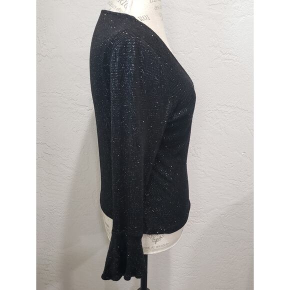 Xscape Black V Neck Flare Long Sleeve Blouse Evening Top - Picture 3 of 9